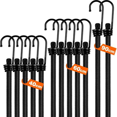 12er-Pack Expander mit Haken, 35kg belastbar, 40/60/90cm, für Camping & Outdoor (1/5)