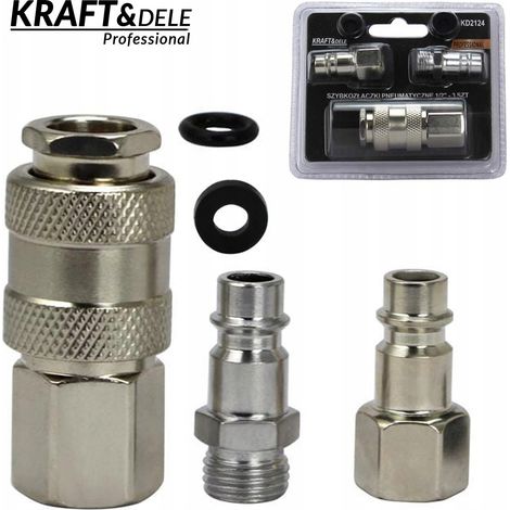 Jeu de raccords rapides pneumatiques 1/4" et 1/2", pression max. 35 bar Kraft&Dele (1/5)