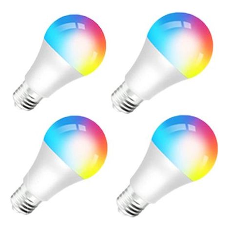 Juego de 4 bombillas LED RGB inteligentes, Wi-Fi, E27, 9W, 850lm, control por voz, compatibles con Amazon Alexa y Google Home, luz colorida. (1/5)