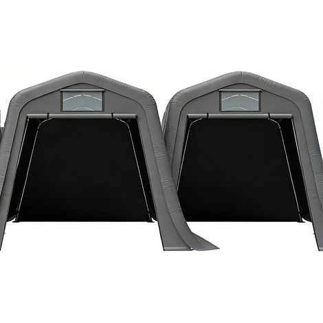 2er-Set  geräteschuppen 366x213x225cm mit Spitzdach – Wasserdichtes PE-Material mit Belüftungsfenster, UV- & Windfest, Inkl. L-Erdnägeln für Motorräder & Gartengeräte