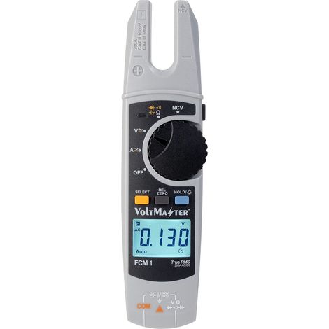 FCM 1 ampèremètre numérique à pince à fourche CAT III 600 V, appareil de mesure multifonction avec tête de serrage ouverte (usage universel, mesure de courant AC/DC, grand écran LCD), gris (1/5)