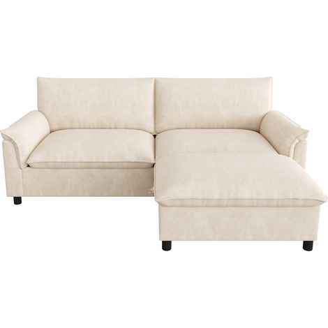 Sofá esquinero modular tipo nube de chenilla beige con puff móvil y respaldo alto 216 x 77 x 82 cm (1/5)