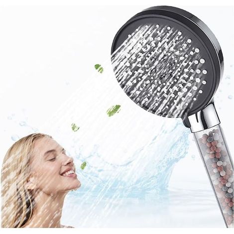 Pommeau de douche à filtre haute pression avec 5 modes de pulvérisation Design turbocompressé Pomme de douche puissante pour haute pression d'eau Convient pour adultes et enfants (1/5)