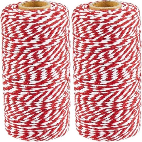 Pièces - Corde - 2mm - 100 Mètres par rouleau - Coton - Ficelle de boucher - Ficelle de cuisine - Ficelle à lier - Convient pour le bricolage, le jardinage et l'emballage - Rouge et blanc (1/5)