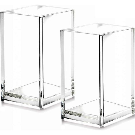 Lot de 2 pots à crayons en acrylique, boîte de rangement transparente, boîte de rangement pour fournitures de bureau, convient pour l'école, le bureau et la maison. (1/5)