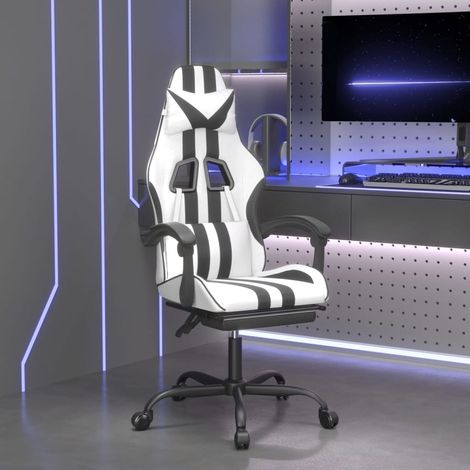 Gaming-Stuhl mit Fußstütze Weiß und Schwarz Kunstleder