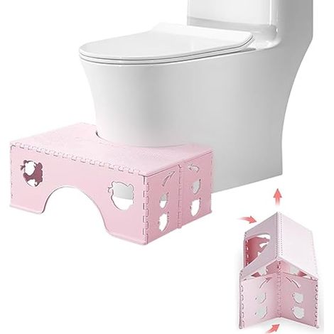 Tabouret de toilette pliable - Pour adultes et enfants - Tabouret de toilette physiologique - Marchepied de toilette - Rose (1/5)