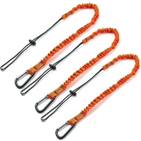 Elastic safety lanyard with carabiner – 3 pieces of high-visibility nylon – Length 80 cm, load capacity 6.8 kg – Easy tool installation (1/5)