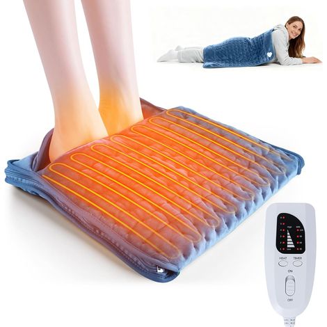 Chauffe-Pieds électrique, Chauffage Rapide, 6 réglages de température, minuterie, Fermeture zippée. 40 x 80 cm. (Bleu)