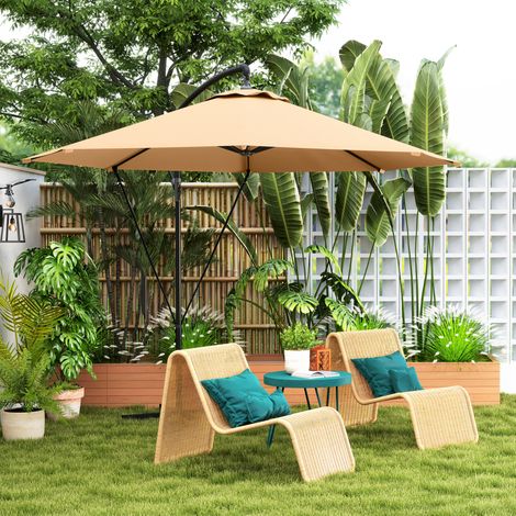 Parasol de Jardín Excéntrico Sombrilla con Funda para Sombrilla Protección UV 50+ y Base Cruzada Ø290x243 cm Caqui