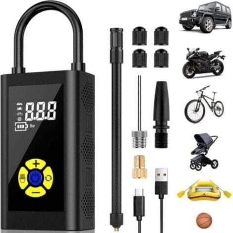 ZVD-Compresseur à Air Portatif,Version Gonfleur Pneus Voiture Pompe a Velo Mini Compresseur de Voiture écran LCD Numérique, 150PSI, Type-C Charge 2000mAh avec Lampe LED-- (1/4)