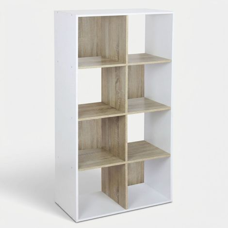 Bücherregal 8 Fächer zweifarbig platzsparend modernes Design Nivra - Weiß - Eiche