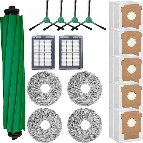 Ersatzteilset für den iRobot Roomba Plus 405/505 Combo Saugroboter: Hauptbürste, Reinigungsfilter und Staubbeutel.