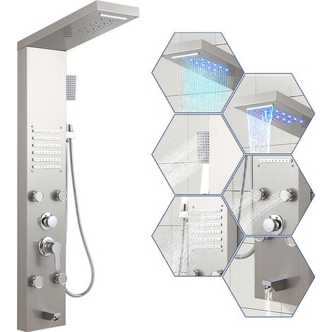 Randaco Duschpaneel Silber mit Regendusche, Handbrause & 5 Massagedüsen
