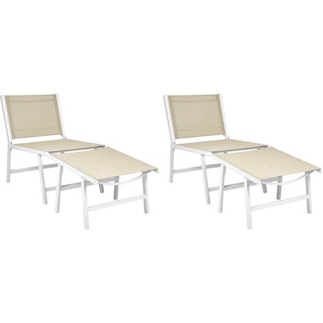 Conjunto de 2 sillas de jardín modernas para exteriores asiento de textileno estructura de metal con reposapiés beige Marceddi