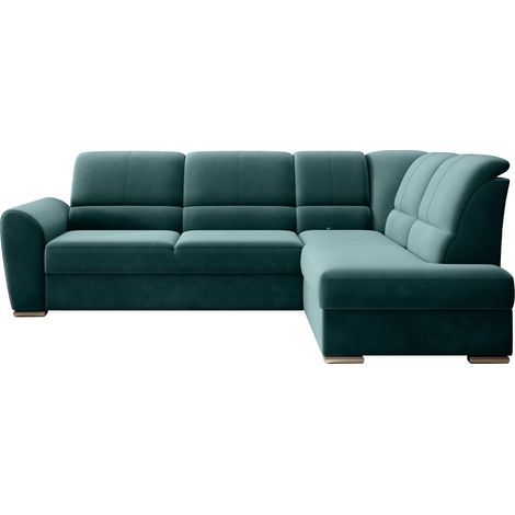 Canapé angle droit convertible velours vert bouteille et pieds acier chromé Zabor 270cm (1/5)