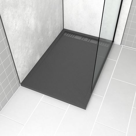 Piatto Doccia in acrilico Grigio Effetto Pietra 80x120x4cm + Griglie Cromo e Gun Metal - METEORA