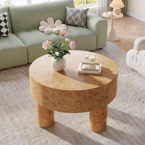 Tribesigns Oak Marble Effect Round Coffee Table for Living Room, 80cm Wooden Melamine Veneer Circle Center Cocktail Tea Table with 3 Legs, Sturdy & Chunky Rustic Meets Modern Style (1/5)