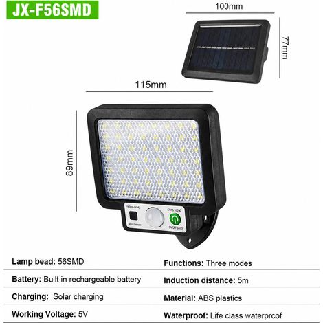Applique murale solaire transfrontalière à 56 LED à induction 72COB, pour intérieur et extérieur, jardin ou garage (JX-F56). (1/5)