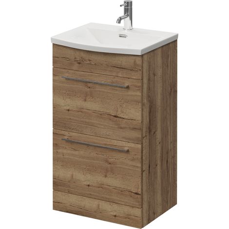 Napoli 390 Tobacco Oak 500mm 2 Drawer Vanity Unit with Arc Basin - 500mm - Chrome 320mm Handle