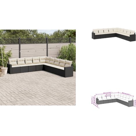 Salon de jardin 9 pcs avec coussins noir résine tressée - Ensemble Salon De Jardin - Salon De Jardin Extérieur - Meuble De Jardin - Mobilier De Jardin - Résine Tressée (1/3)