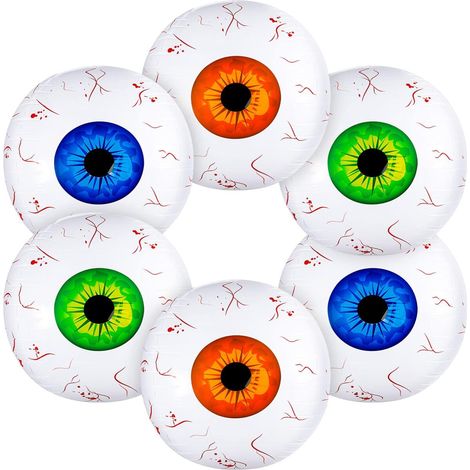 Lot de 6 ballons gonflables de 40 cm en forme d'yeux pour Halloween - Yeux rouges, verts et bleus colorés pour fêtes à thème effrayant, décoration de maison hantée et ambiance d'événements sinistres (1/5)