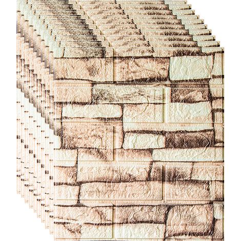 Panneaux muraux 3D, jeu de 10, auto collants, 3D imperméable à l’eau brique mur tatouage, DIY revêtement mural, effet pierre, 38.5 x 35 cm, coloré (1/5)