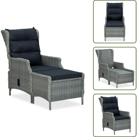 Sedia in rattan - vidaXL Sedia da Giardino Reclinabile con Pouf Polyrattan Grigio Chiaro - Sedia con schienale reclinabile