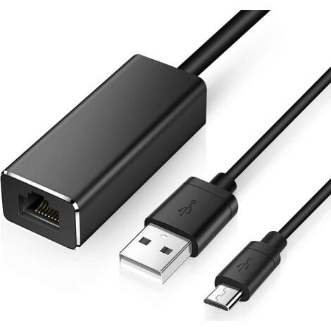 Rubberskin Adaptateur Réseau Micro USB vers RJ45 Ethernet,Adaptateur LAN USB vers 10/100 Mbps Ethernet pour Chromecast et Fire TV Stick (3e génération) avec USB 2.0 Câble d'alimentation