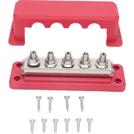 600-A-Stromverteilerblock mit M10-5-Bolzen, 300-V-DC-Schiffssammelschienenanschluss für Auto, Wohnmobil, Boot, Rot (1/5)