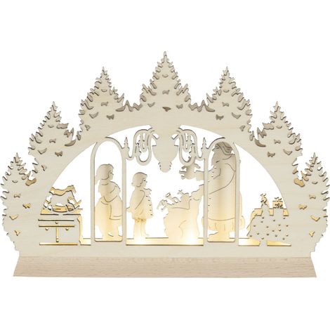 Saico Lichterbogen LED 3D Drei Haselnüsse für Aschenbrödel Holz 52 cm warmweiß natur Lichterbogen