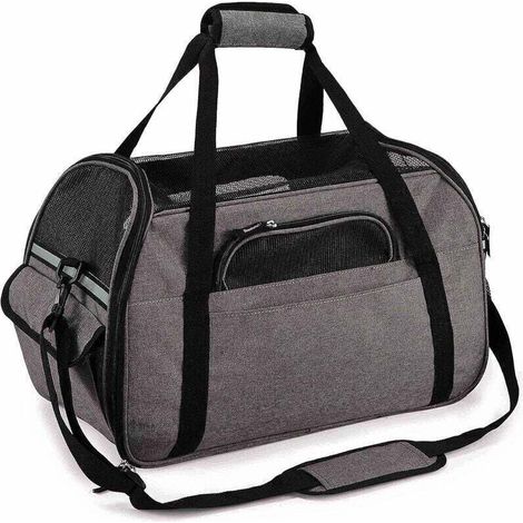 Sac Transport pour Chat/Petit Chien/Lapin, Panier Transport Cabine pour Petit Animal, Sac Porté Main/Bandoulière pour Voyage en Train/Voiture/Avion Homologué(Gris) (1/4)