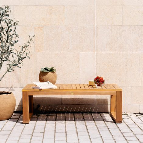 Table basse de jardin en bois d'acacia massif 100 x 60 x 34 cm – Montage simple et rapide – Design élégant pour terrasse et jardin (1/4)