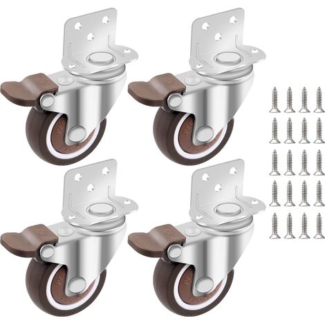 QAZQA Roulettes pour Meubles 50MM, 4 Pcs Roulettes Pivotantes Avec Frein, Roulettes en Caoutchouc con 20 Vis, Plaque de Montage de Type L, Roulettes de Transport pour Berceaux et Chariots (1/5)