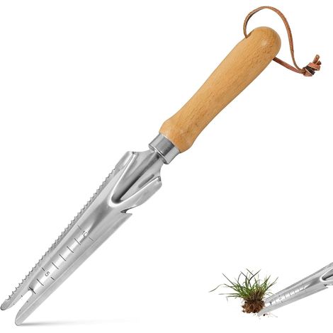 CSPARKV 1 extractor de malezas para jardín, 34 cm, mango de madera, herramienta de desmalezado de acero inoxidable, extractor de malezas manual de acero inoxidable para desmalezar, jardín (1/5)