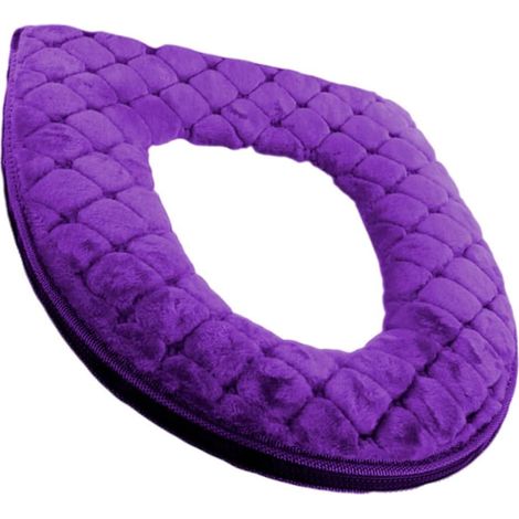 Housse de siège de toilette douce et chauffante, lavable, avec fermeture éclair et coussin violet (1/5)