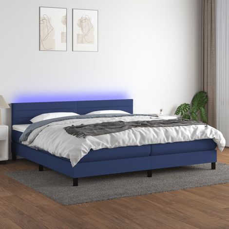Sommier tapissier et matelas et LED - Sommier pour Adulte et Enfant - Bleu 200x200 cm Tissu BV161340 - BonneVie (1/5)