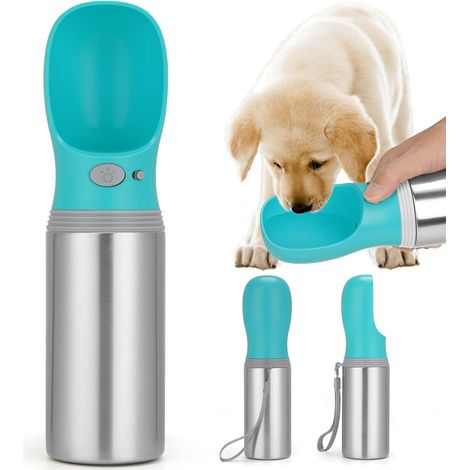 Tragbare Hunde-Trinkflasche, 400 ml, auslaufsicherer Edelstahl-Wasserspender mit Trinknapf für Welpen – ideal für Reisen, Spaziergänge, Wanderungen und Outdoor-Aktivitäten. (1/5)