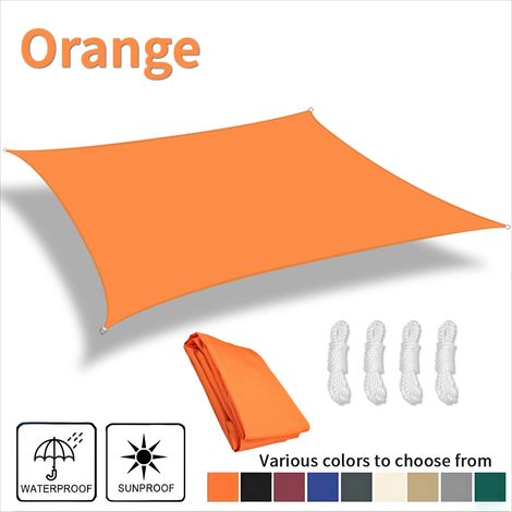 Voile d'ombrage imperméable (orange, 200 x 400 cm), résistante aux UV, idéale pour une terrasse, un jardin ou une pergola. (1/5)