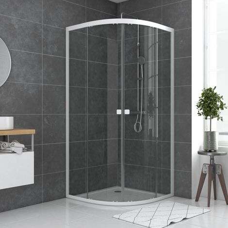 porte de douche 1/4 cercle blanc 90x90cm de largeur - verre transparent - whity round