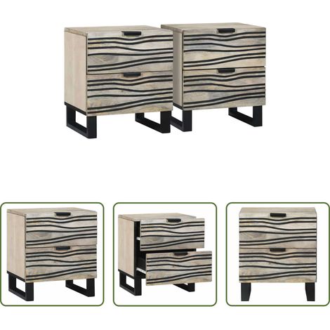 Akazienholz Nachttisch -  Nachttisch 2 pcs Weiß und Schwarz 40 x 33 x 46 cm (1/5)