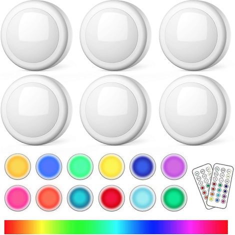 Lot de 6 spots LED sans fil RGB 13 couleurs pour placard et chambre. (1/5)