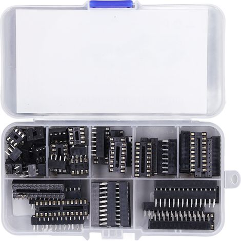 Boîte échantillon de 66 douilles IC à broches plates, socle réceptacle pour puces, 8 calibres de 6P à 28P, kit de test polyvalent. (1/5)