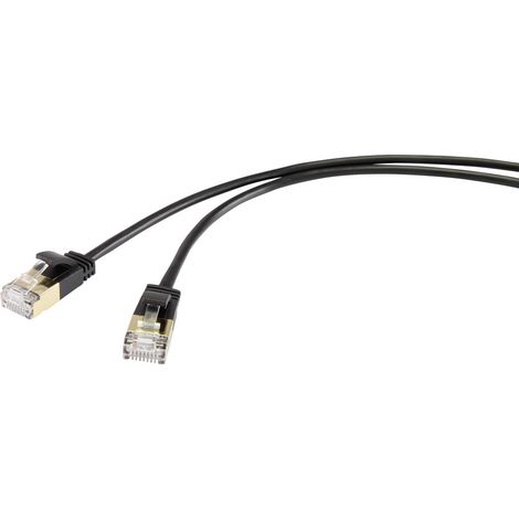 Renkforce RF-4538188 RJ45 Patchkabel CAT 8.1 F/FTP 1.00 m Schwarz extrem dünn, vergoldete Steckkonta (1/4)