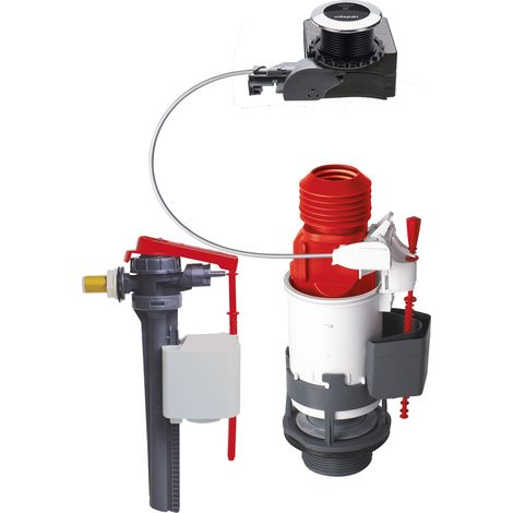 Chasse d'eau wc complète mécanisme wc Tronic sans contact & robinet flotteur à alimentation latérale Jollyfill, Wirquin 10723884, gris et rouge (1/5)