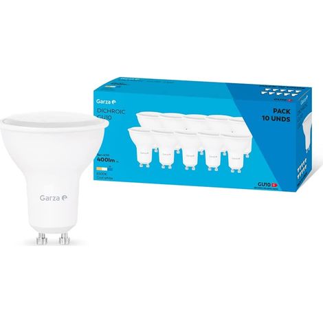 Garza - Pack de 10 Bombillas LED Dicroica GU10, 5W (equivalente a 40W de incandescencia), Luz fría 6500K, Casquillo GU10 , Ángulo 110º, 400 lm (1/5)