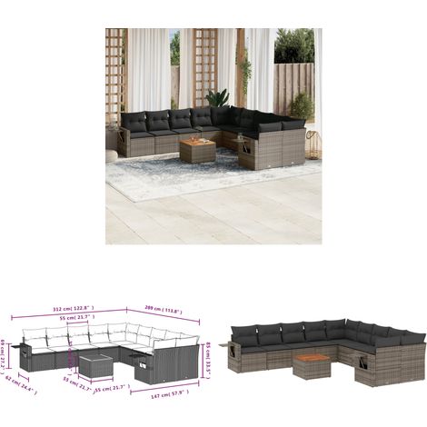 Salon de jardin 11 pcs avec coussins gris résine tressée - Ensemble Salon De Jardin - Meuble Extérieur - Résine Tressée - Rotin Synthétique - Mobilier De Jardin - Home & Living (1/3)