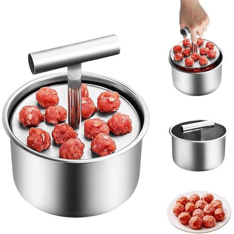 Máquina para hacer albóndigas，fabricada en acero inoxidable，prepara 12 albóndigas a la vez，apta para cocinas y comedores，dimensiones: 14 x 8,5 cm (1/4)