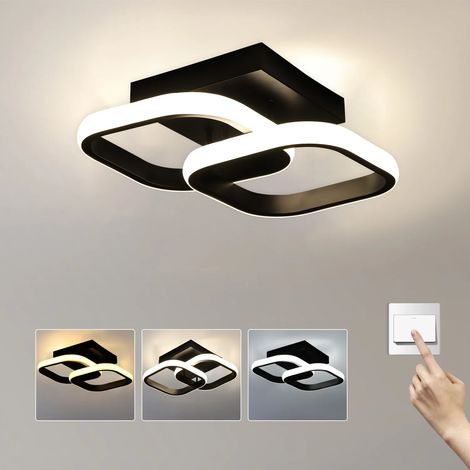 Plafonnier LED noir double croix carrée en aluminium 22W, dimmable 3000K-6500K, diamètre du cadre carré 19cm (1/5)