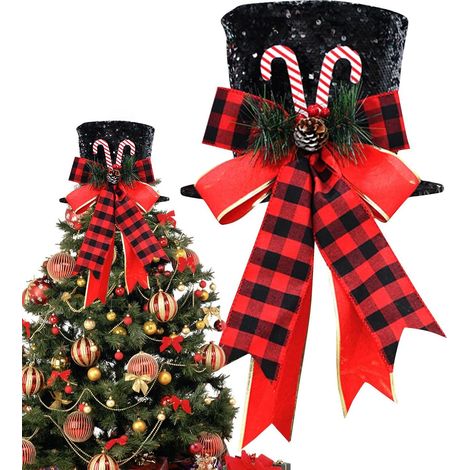 Décoration pour Le du Sapin De Noël en Nœud Décorations avec Nœud et Cime D'Arbre En Forme De Chapeau Pour Intérieur, Extérieur, Maison, Salon (1/5)